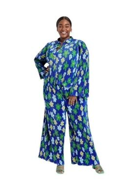SammyB x Target Blue Wide Leg Floral Pleated Trousers/ Pants, L